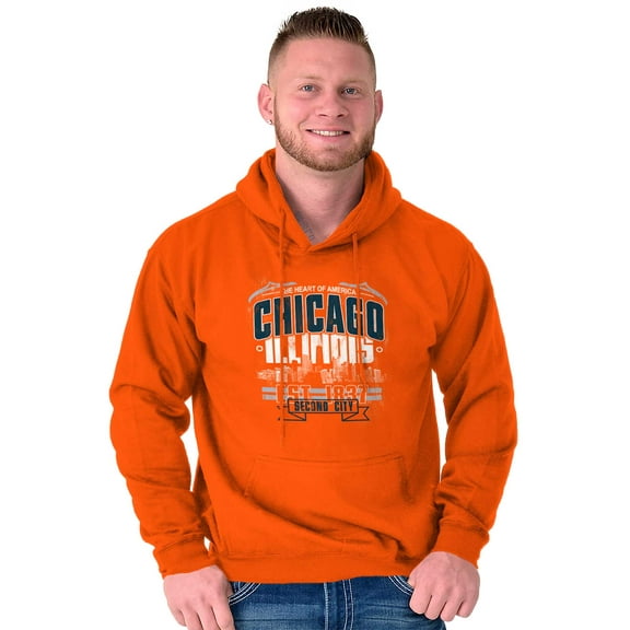 Chicago Second City Skyline Retro IL Unisex Plus Fleece Graphic Hoodie Brisco Brands 2X