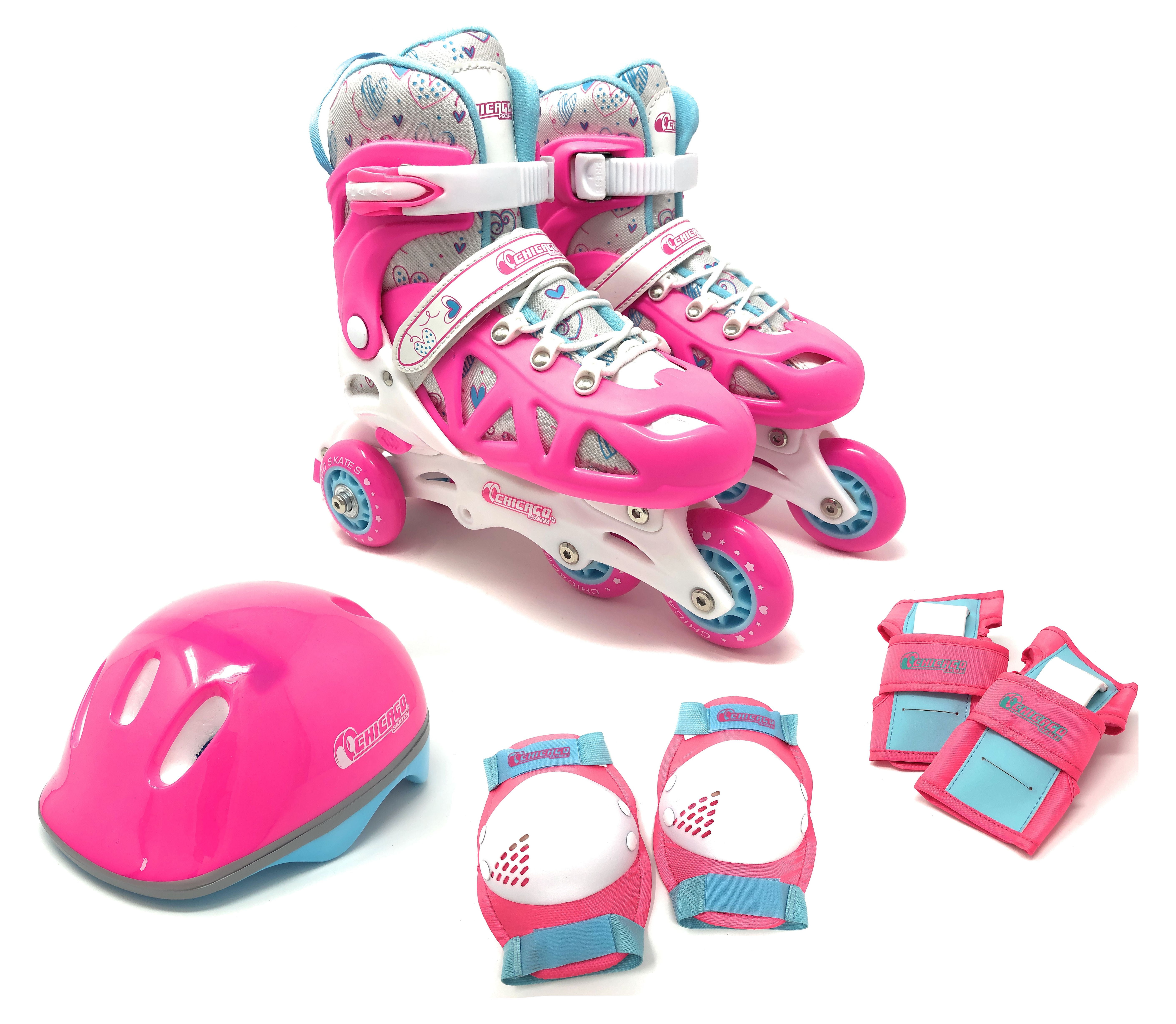 Chicago Skates Adjustable Inline Training Skate Combo Set Pink/White