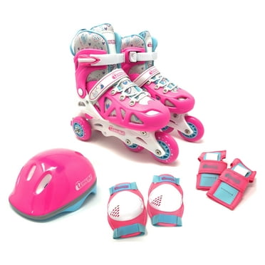 Chicago Skates Adjustable Inline Training Skate Combo Set, Pink/White/Teal, Size Medium (1-4)