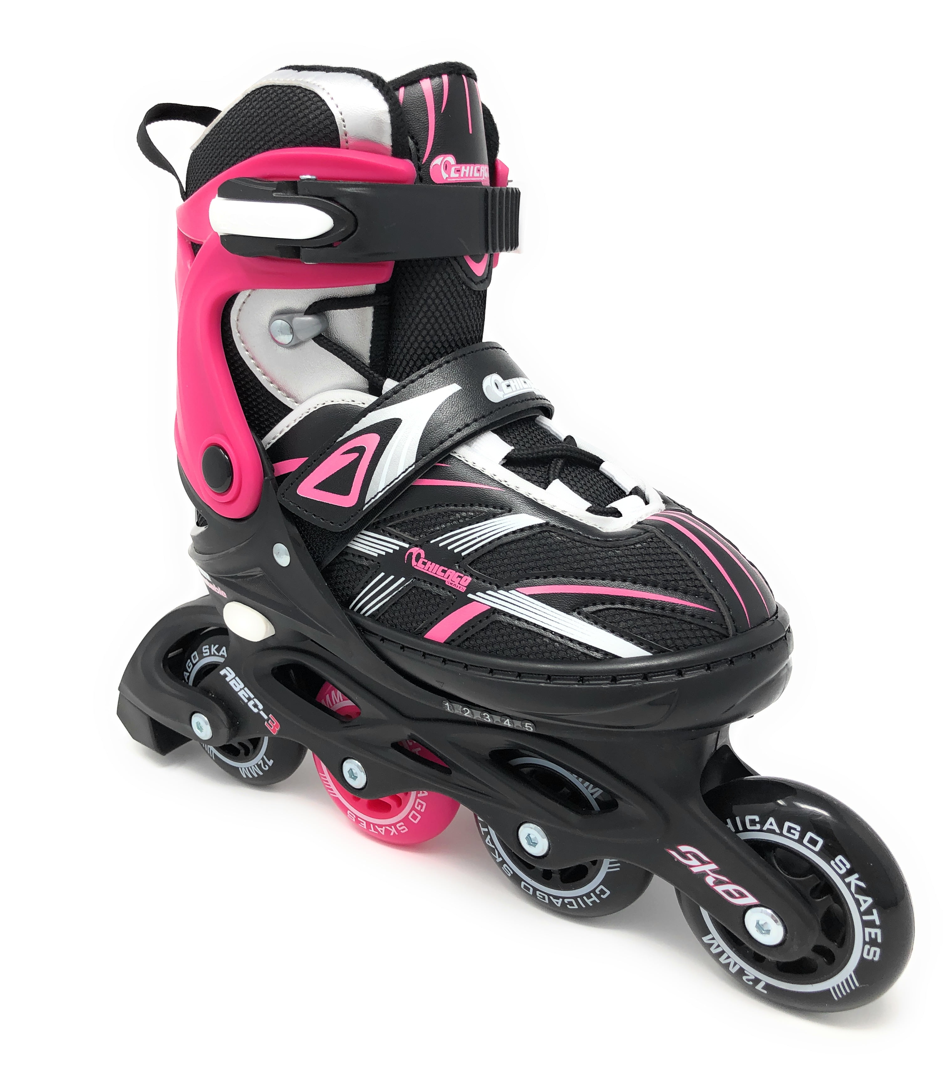 Chicago Skates Girls Five Size Adjustable Inline Skates Black/Pink/Silver Size Large (5 9