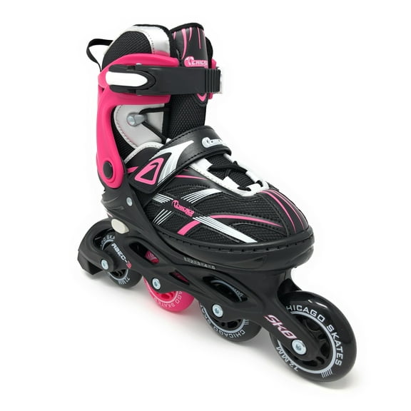 Chicago Skates Girls Five Size Adjustable Inline Skates Black/Pink/Silver - Size Medium (J13 ‐ 4).