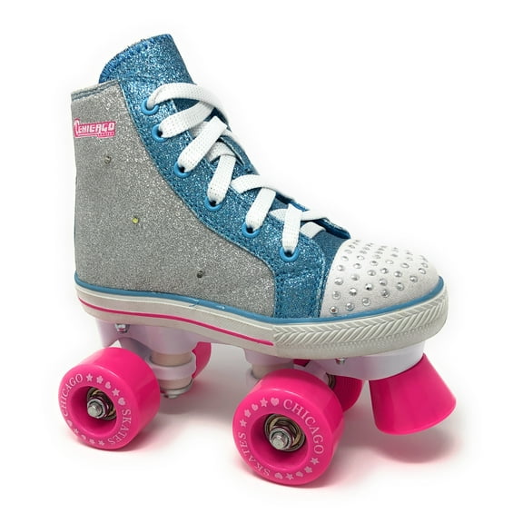 Chicago Skates Girls Quad Glitter Roller Skates with Lights – Size 4