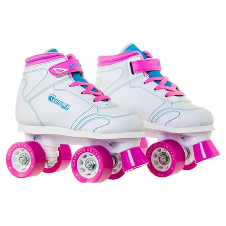Chicago Skates Girls' Quad Roller Skates White/Pink/Teal Sidewalk Skates, Size 3