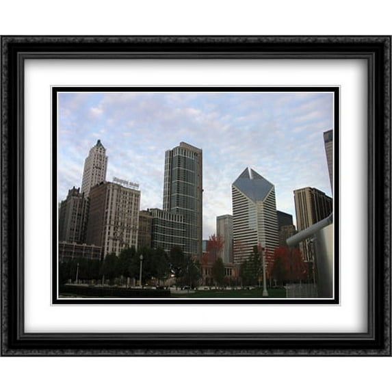 Chicago Skyline 2x Matted 34x28 Large Black Ornate Framed Art Print by The Cityscape Art Print Series