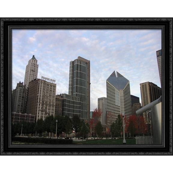 Chicago Skyline 36x28 Large Black Ornate Wood Framed Canvas Art