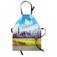 thumbnail image 1 of Chicago Skyline Apron Historical Route 66 Highway Background with Skyscrapers Freedom Picture, Unisex Kitchen Bib Apron with Adjustable Neck for Cooking Baking Gardening, Multicolor, by Ambesonne, 1 of 3