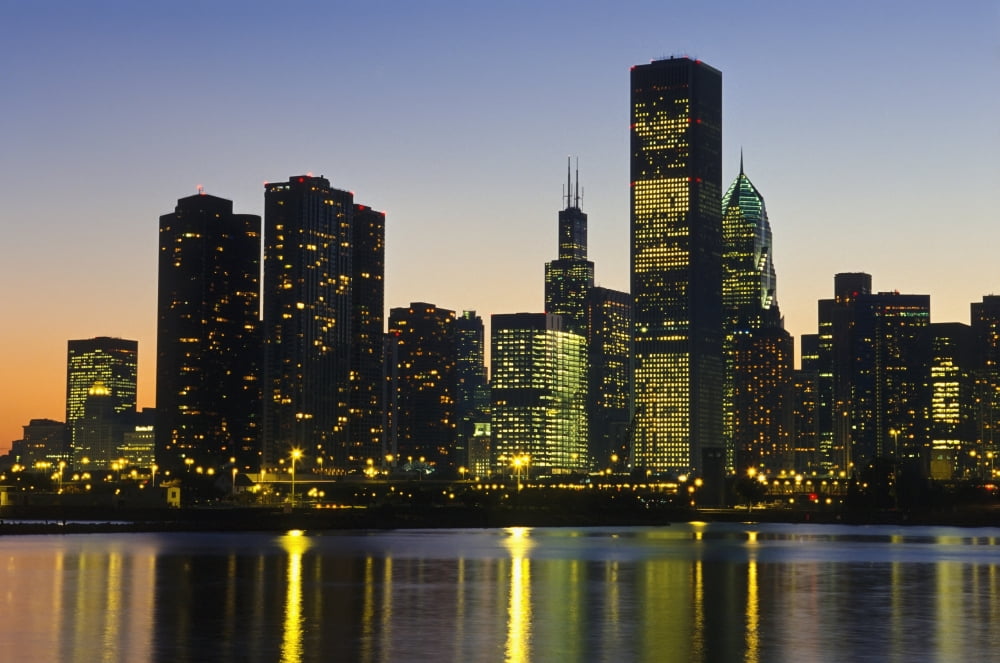 Chicago Skyline At Night Canvas Art - Kim Karpeles Design Pics (19 x 12)