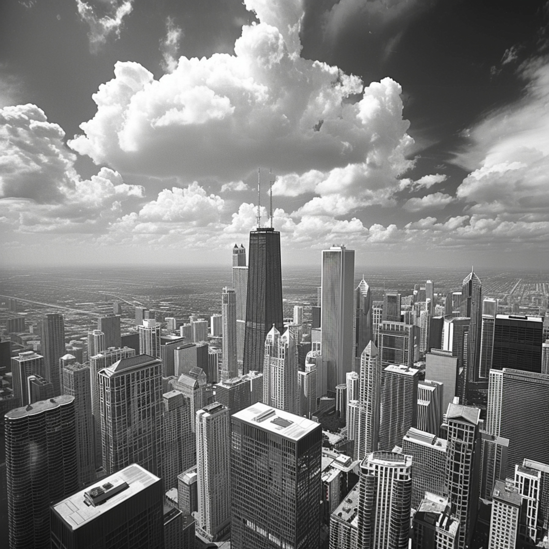 Chicago Skyline Black and White Photo Shower Curtain John Farrell Tower ...