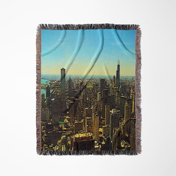 Chicago Skyline Cartoon , Woven Blanket