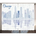 thumbnail image 1 of Ambesonne Chicago Skyline Curtains 2 Panel Set, Lake Michigan, 108" x 63", Blue and White, 1 of 3