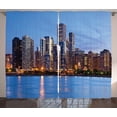 thumbnail image 1 of Ambesonne Chicago Skyline Curtains 2 Panel Set, Big City Sunset, 108" x 90", Blue Orange Taupe, 1 of 3