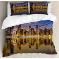 thumbnail image 1 of Chicago Skyline Duvet Cover Set Queen Size, Evening Time at Busy American Town Lifestyle Architecture Landscape, Decorative 3 Piece Bedding Set with 2 Pillow Shams, Sepia Mauve Yellow, by Ambesonne, 1 of 3