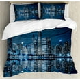 thumbnail image 1 of Chicago Skyline Duvet Cover Set Queen Size, Sleeping City Dramatic Urban Resting Popular American Lake Picture, Decorative 3 Piece Bedding Set with 2 Pillow Shams, Night Blue Grey, by Ambesonne, 1 of 3