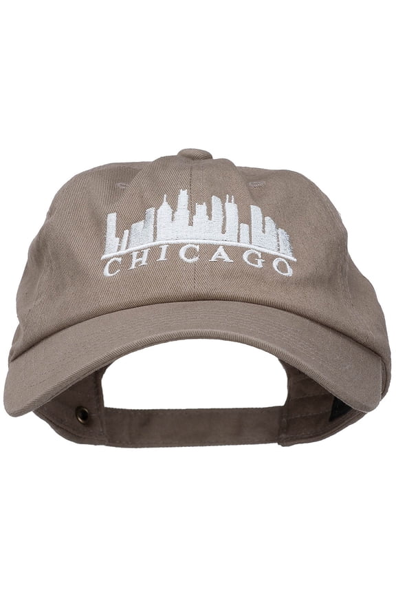 Chicago Skyline Embroidered Washed Cap - Khaki OSFM