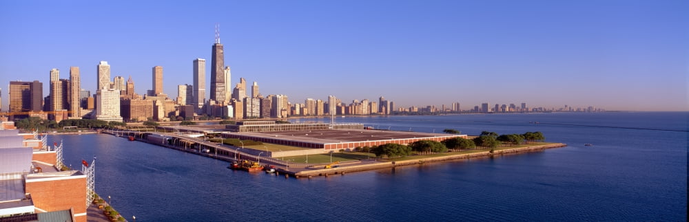 Chicago Skyline Filtration Plant Illinois Canvas Art - Panoramic Images (36 x 12)