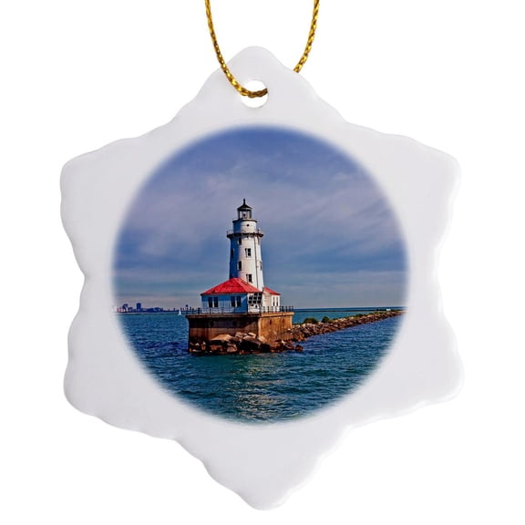 3drose, Chicago Skyline from the Water, Illinois, Usa, 3 inch Snowflake Porcelain Ornament