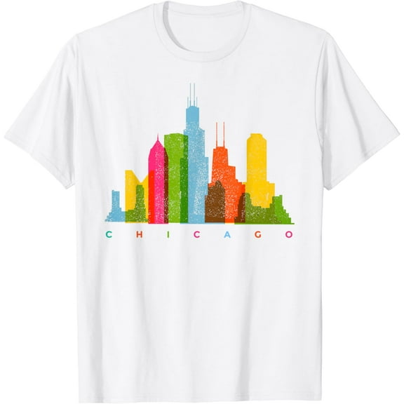 Chicago Skyline Illinois Colourful Retro Vintage Chicago T-Shirt100% cotton