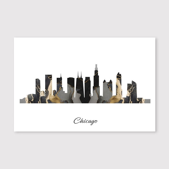Chicago Skyline Outline Map Canvas Print – Elegant Minimalist Wall Art – 8x12 inch