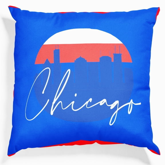 Chicago Skyline Pillow - Double Sided Square Pillow - Blue Red Colorway