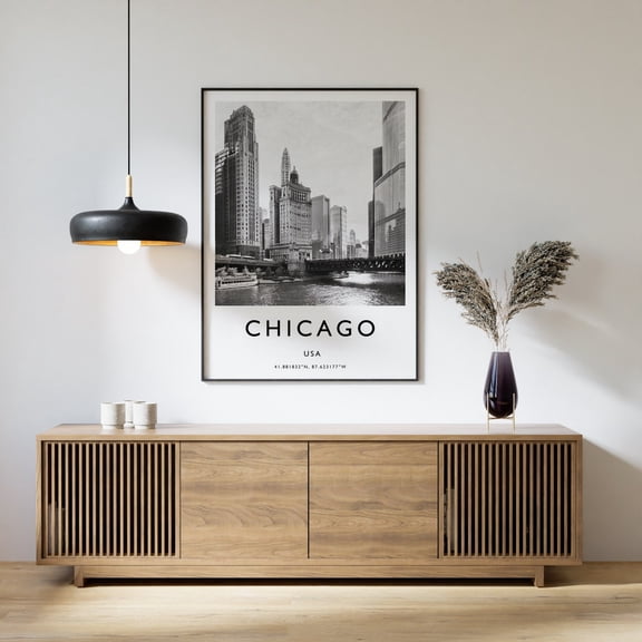 Chicago Skyline Print Black And White Travel, Unframed Paper Print