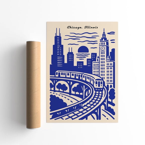 Chicago Skyline Retro Cityscape Art Poster, Unframed Paper Poster 8x10in