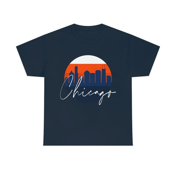 Chicago Skyline Shirt Blue Orange - Unisex Heavy Cotton Tee Shirt