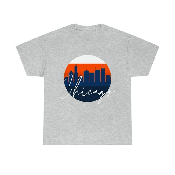 Chicago Skyline Shirt Blue Orange - Unisex Heavy Cotton Tee Shirt