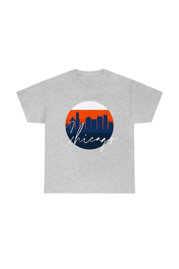 Chicago Skyline Shirt Blue Orange - Unisex Heavy Cotton Tee Shirt