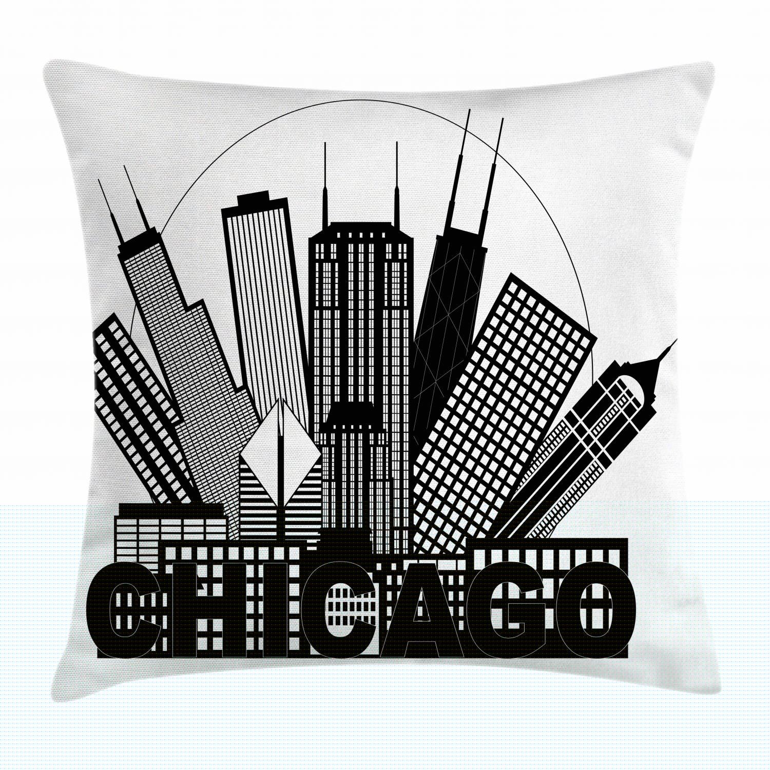 thumbnail image 1 of Chicago Skyline Throw Pillow Cushion Cover, Circle City Landscape Office Buildings North American Memories Print, Decorative Square Accent Pillow Case, 20 X 20 Inches, Black and White, by Ambesonne, 1 of 2