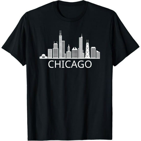 Chicago Skyline - Throwback Design - Classic T-Shirt men and women can wear, black, white, gifts