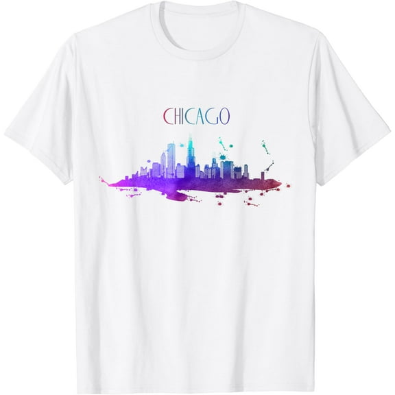 Chicago Skyline Watercolour Souvenir Illinois T-Shirt100% cotton