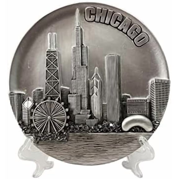 Chicago Souvenir Plate - Pewter-look - 6" - Skyline$$Home Decor, Kitchen, & Other
