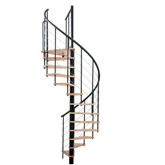 Chicago Spiral Stair - 47" Diameter - Black with Beech Treads (Height Range: 82-1/2"H - 120-1/4"H)