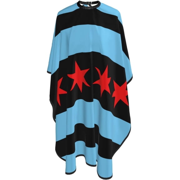 Chicago Stars Flag Blue White Stripes Salon Barber Cape - Professional Hairdressing Waterproof Hair Cutting Cape With Adjustable Snap Closure-Haircut Apron For Hair Stylist And Home Use-55''X66''