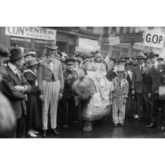Chicago Street Scene During The 1916 Republican Convention. A Man And Boy Are Dressed As Uncle Sam History