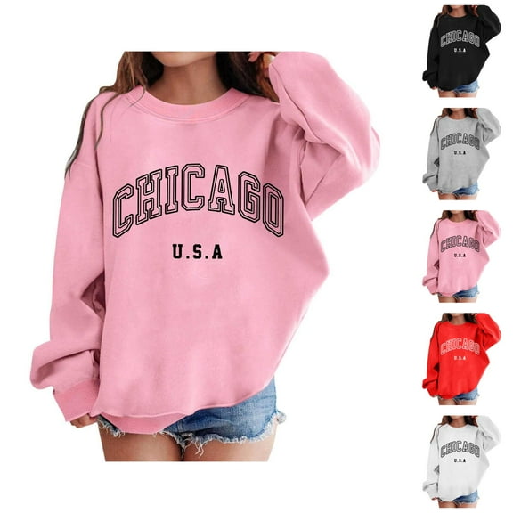 Chicago Sweatshirts for Girls Kids Long Sleeve Crewneck Cute Casual Graphic Sweatshirt Pullover Tops