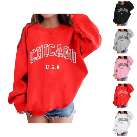 Chicago Sweatshirts for Girls Kids Long Sleeve Crewneck Cute Casual Graphic Sweatshirt Pullover Tops