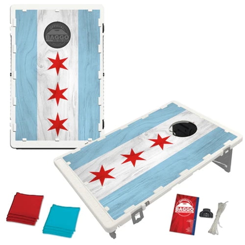 Chicago Textured Flag Portable 2x3 Bean Bag Toss Cornhole Style Game by BAGGO