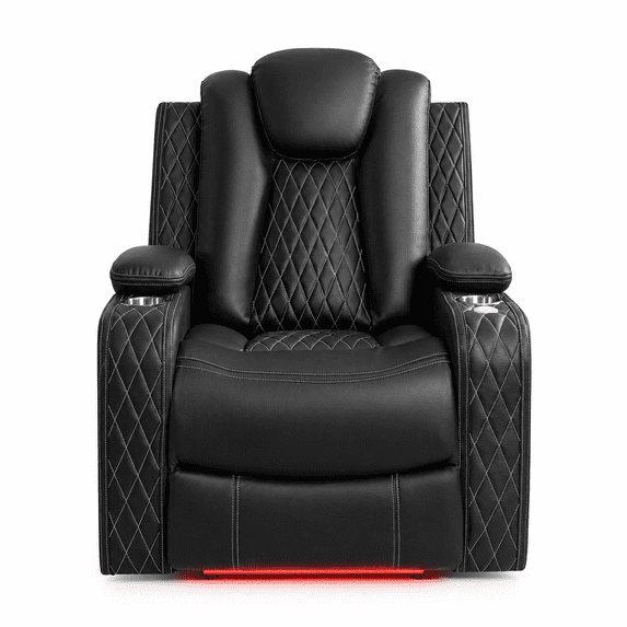 Chicago Theater Style Motion Recliner Chair With Adjustable Headrest – Luxury Power Reclining Chair with USB Cup Holders, and Premium Air Leather Upholstery