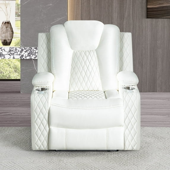 Chicago Theater Style Motion Recliner Chair With Adjustable Headrest – Luxury Power Reclining Chair with USB Cup Holders, and Premium Air Leather Upholstery