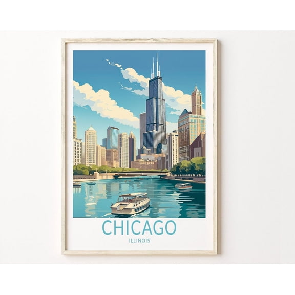 Chicago Travel Poster, Chicago Poster Print, Chicago City Wall Art, Chicago Illinois Travel Wall Art, Traveler Poster Home Decor Wall Art, Modern Wall Decor, 24x36 UNFRAMED