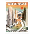 thumbnail image 1 of Chicago USA - Marina City Chicago River - Fly Eastern Airlines - Vintage Airline Travel Poster c.1960s - Master Art Print (Unframed) 9in x 12in, 1 of 4