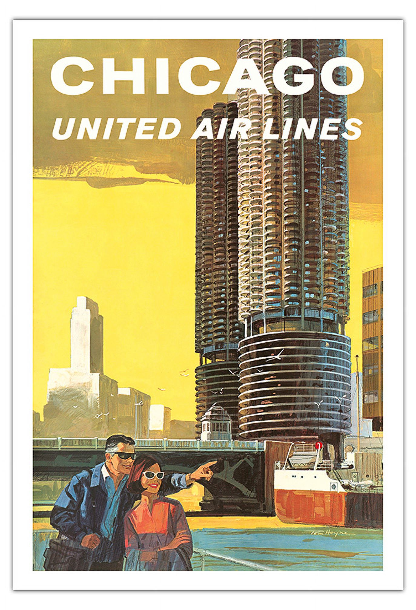 Chicago USA - Marina City Chicago River - United Air Lines - Vintage ...