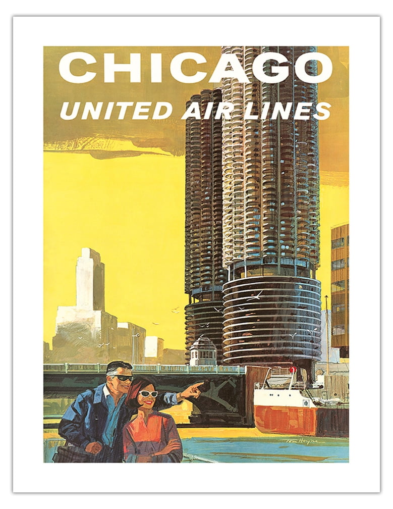 Chicago USA - Marina City Chicago River - United Air Lines - Vintage ...