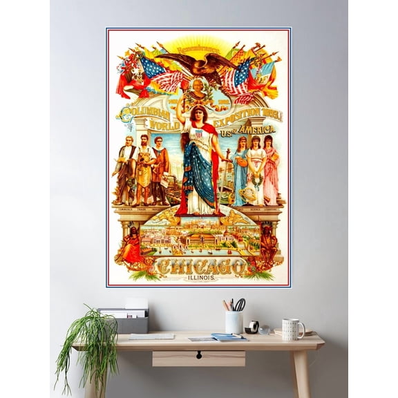 Chicago : Vintage 1893 Worlds Fair Advertising Print Poster Wall Art, Modern Wall Decor For Living Room Bedroom, 12x18 UNFRAMED