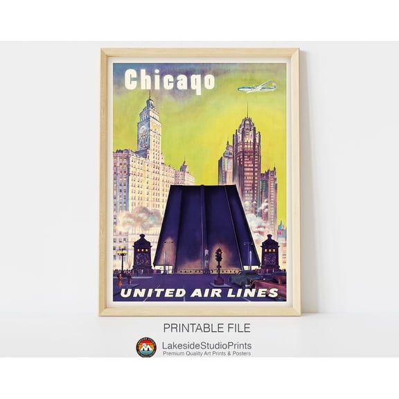 Chicago Vintage Travel Poster, 8x12 UNFRAMED