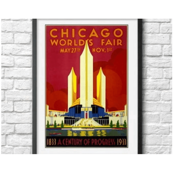 Chicago Vintage Travel Poster Print Art Deco Decor Retro Wall Art Worlds Fair Illustration Architecture And Tourism Gift For Chicagoan. Print Poster