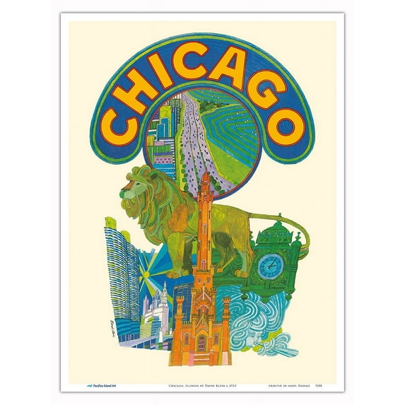 Chicago - Vintage Travel Poster by David Klein c.1955 - Master Art Print (Unframed) 9in x 12in