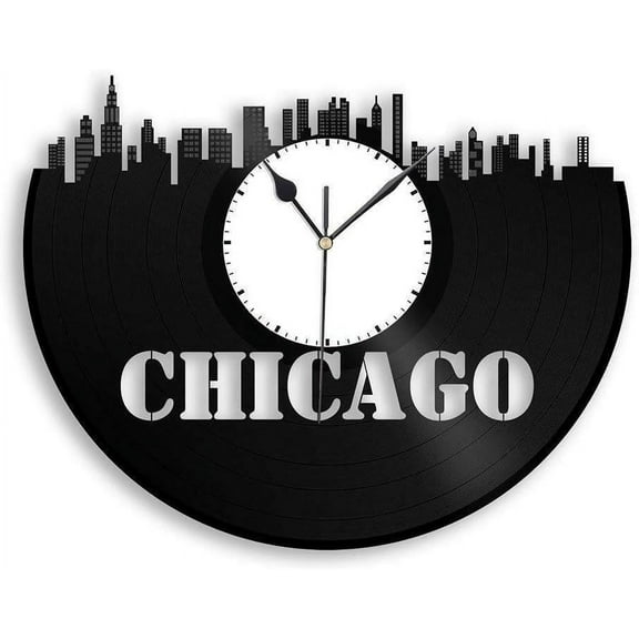 Chicago Vinyl Wall Clock,Vinyl Record Clock Wall Art Unique Room Decorations Handmade Gift