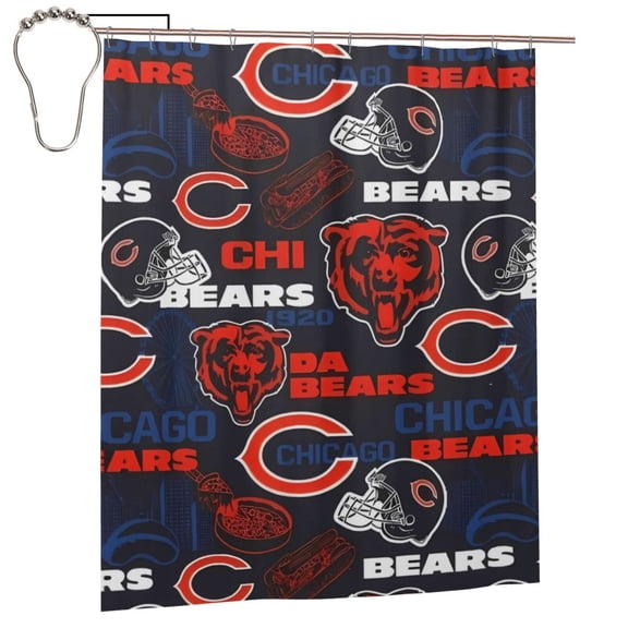 Chicago Waterproof Bathroom Shower Curtain 60"X72", Soft, Lightweight, Mildew-Resistant, Quick-Drying, Football Team Themed Shower Room Shower Curtain, Fan Gift